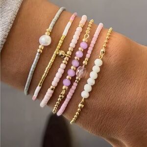 6PCS Bohemian Multi colored Bead Stacked Elastic Bracelet